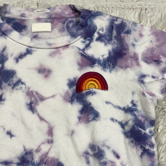 Mother The Fray Cap Sleeve Blueberry Tie Dye Sweat Rainbow Pullover Top - Picture 12 of 14